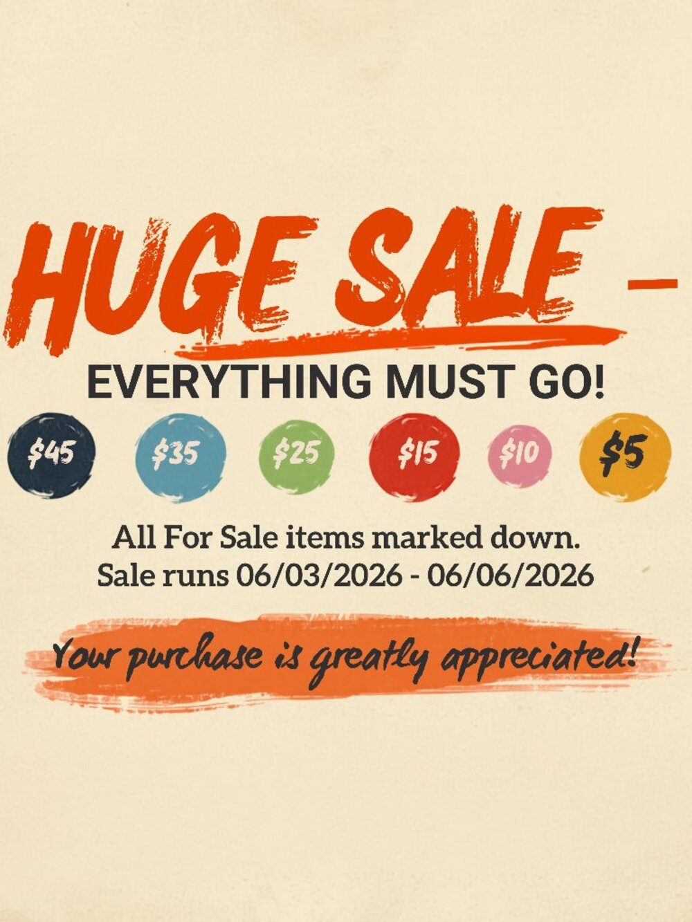 EVERYTHING MUST GO SALE